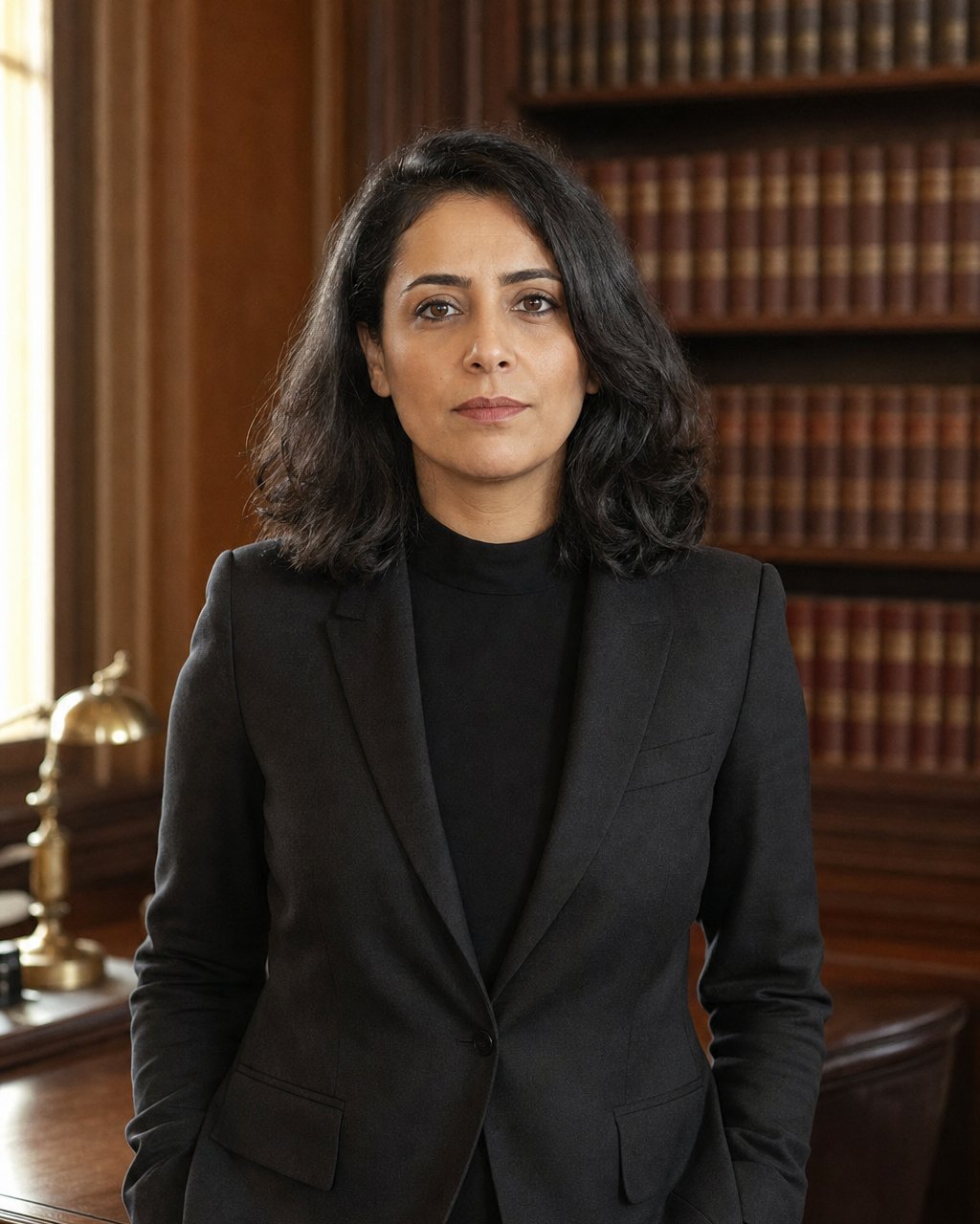Portrait de Maître Salma Idrissi — Associée — Contentieux. Tenue sobre, expression neutre. Format portrait 4:5.