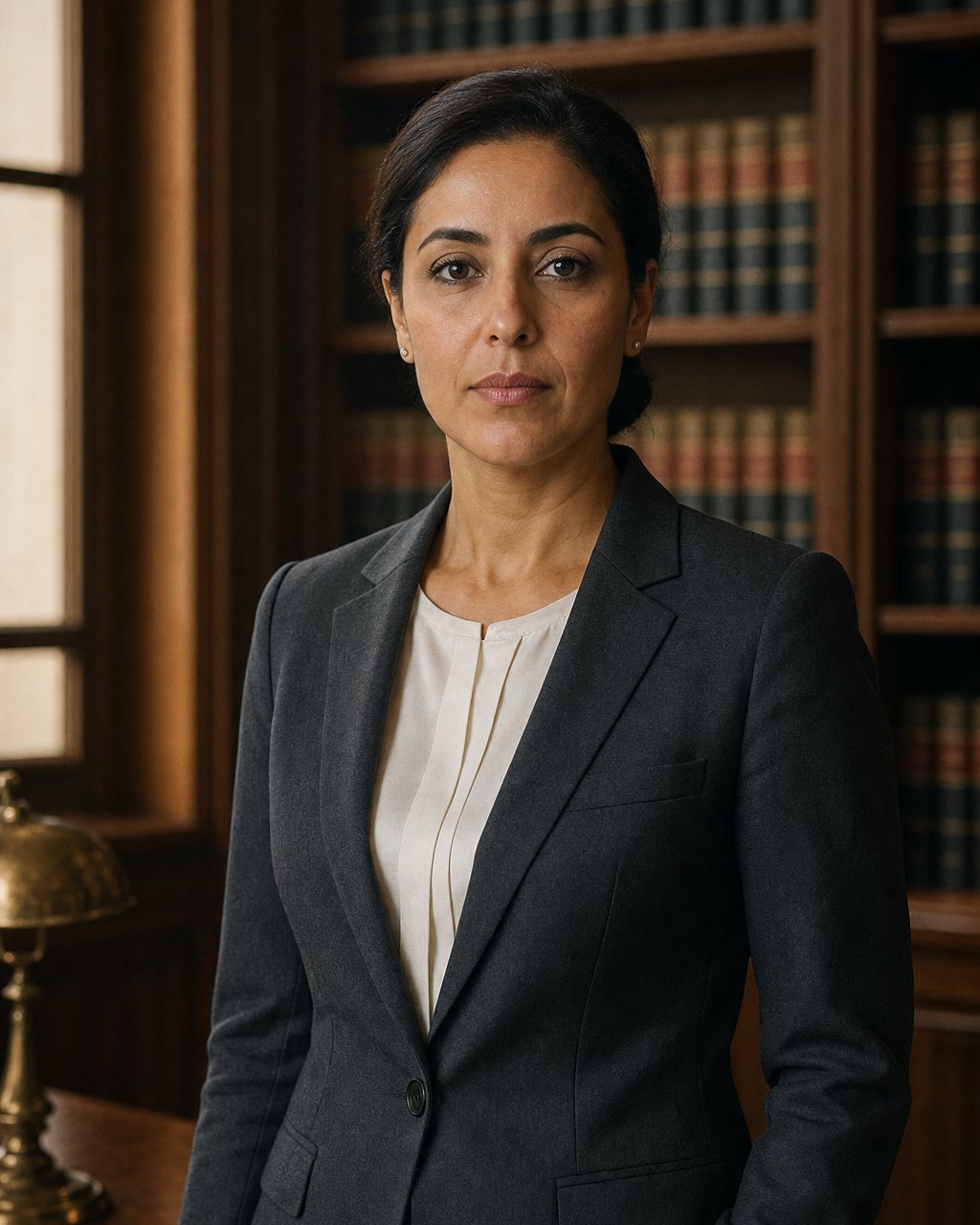 Portrait de Maître Yasmine Tahiri — Associée — Droit des affaires. Tenue sobre, expression neutre. Format portrait 4:5.